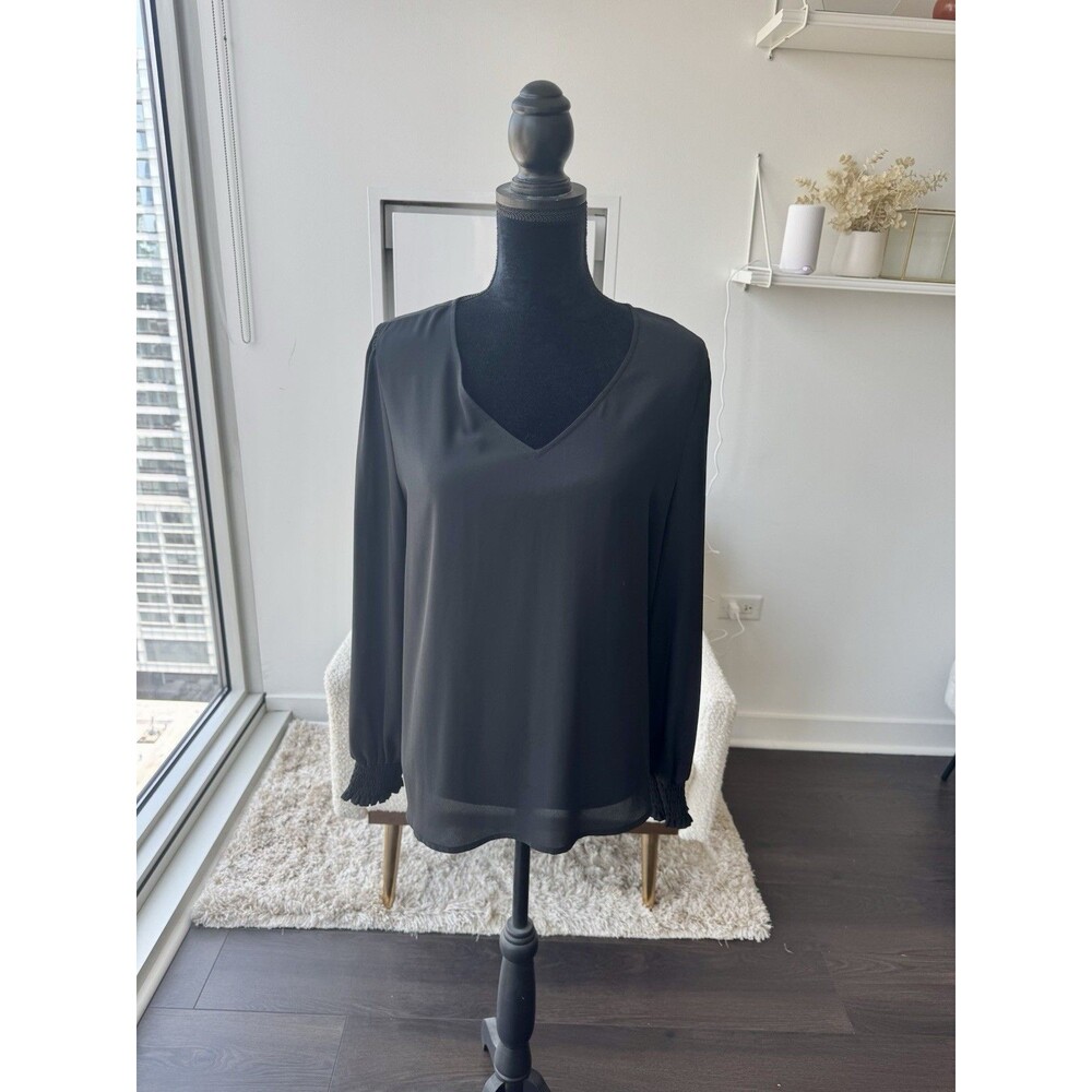 Worthington Black V-Neck Long Sleeve Blouse Size Large NEW!